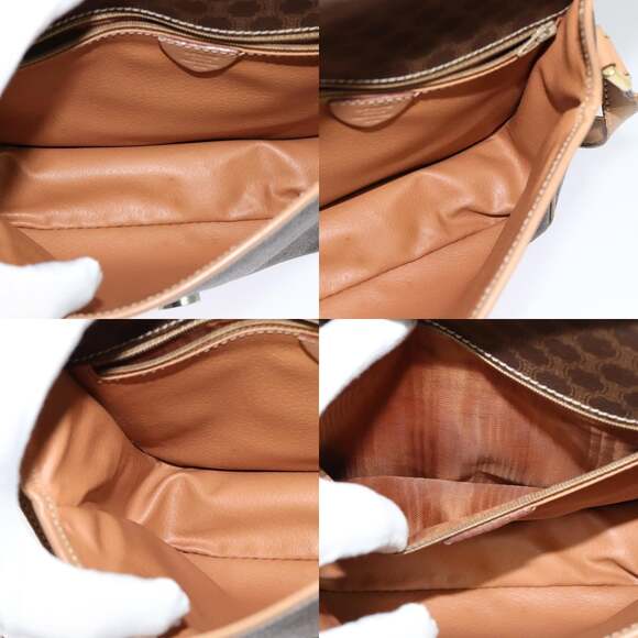 CELINE Macadam Canvas Circle Shoulder Bag Pvc Leather Brown Gold - Picture 12 of 13